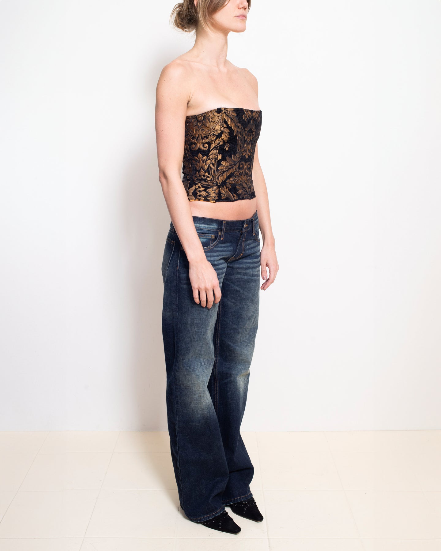 Black & Gold Floral Upholstery Corset